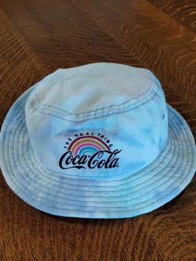 Coca-Cola Light Blue Tie-Dye Bucket Hat with Rainbow Logo